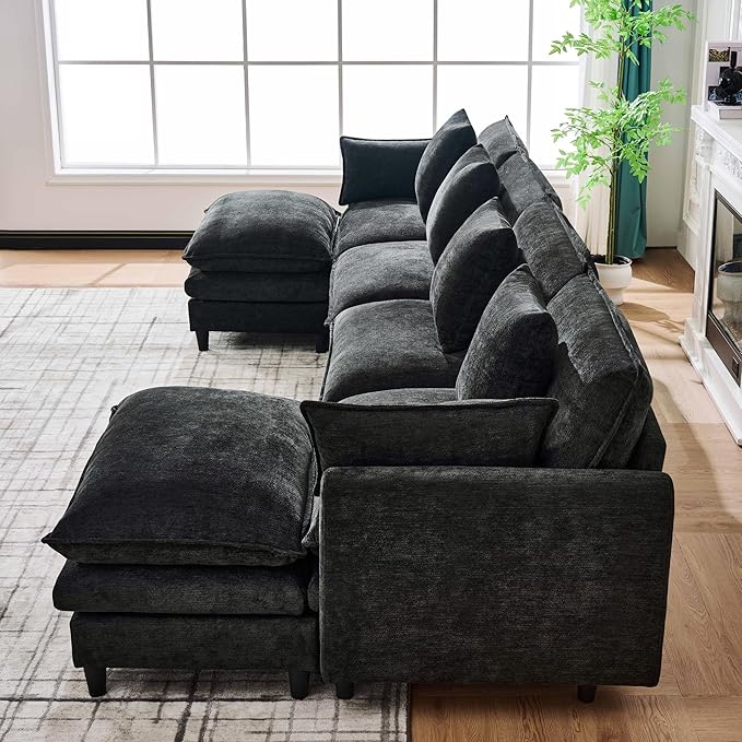 Eafurn 141 Oversized Modular Sectional Sofa with Movable Ottoman 6 Seater Modern Chenille Reversible Sofa Set Large Convertible U Shaped Couch for Living Room Apartment