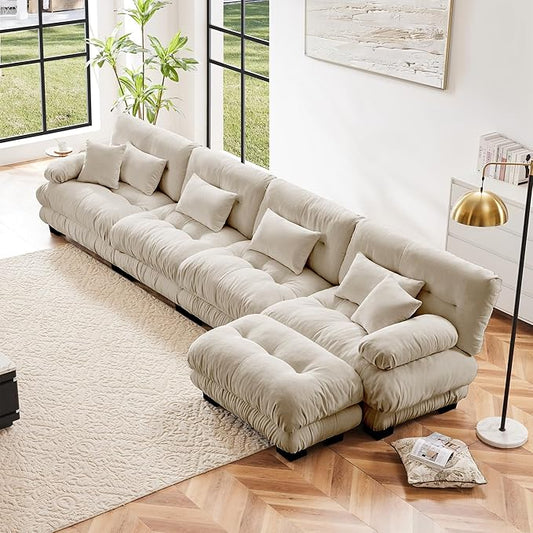 Modular Sectional Sofa 173.2 Cloud Couch L Shaped Couch with Movable Ottoman Modern Deep Seat Couches for Living Room Oversized 4-Seater Sofa Comfy Chenille Sofas for Bedroom Light Coffee
