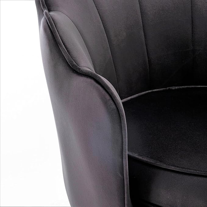 Velvet Barrel Accent Chair with Scalloped Silhouette and Gold Metal Legs Decorative Piece Suitable for Traditional Modern and Contemporary Spaces Black
