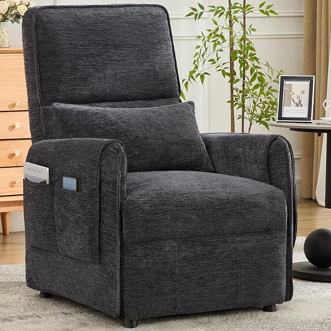 Power Recliner Chair Small Recliners for Small Spaces Electric Recliner Chairs for Adults with Memory Function Reclining Chair with Remote Pillow and Side Pockets Living Room Chenille