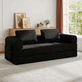 Convertible Sleeper Sofa Bed 3-Seat Corduroy Futon Couch with Cylindrical Pillow Foldable Mattress for Living Room &amp Bedroom 79 Inch Multi-Functional Sofa (Black)