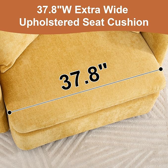 360 Degree Swivel Accent Chair Oversized 37.8 inch Extra Wide Barrel Swivel Chairs with Deep Seat for Living Room Club Reading Bedrooms Yellow