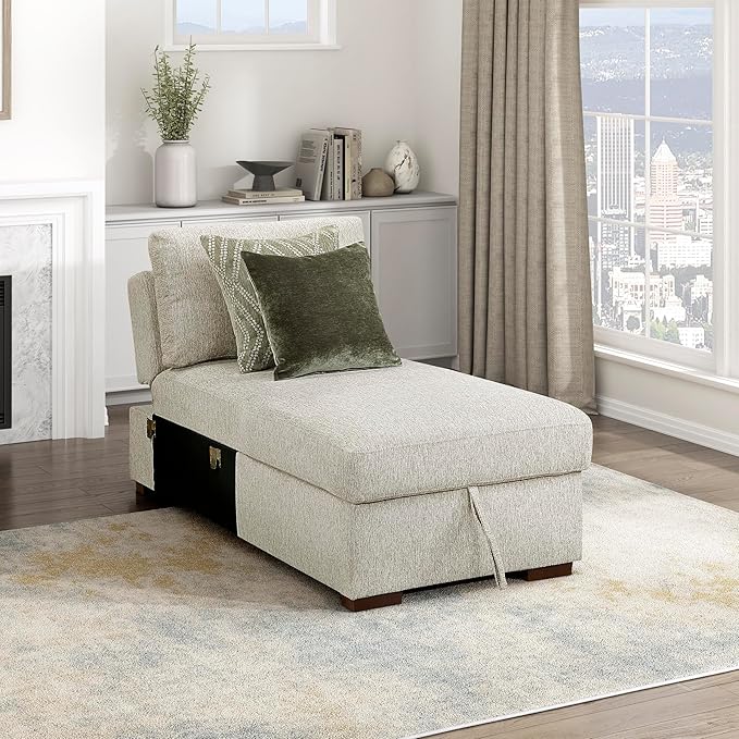 Lexicon Modular Sectional Sofa Module for Sectional Couch Armless Convertible Storage Chaise 2 Pillows Adjustable Backrests Removable Back Cushion Cover Microfiber Sand