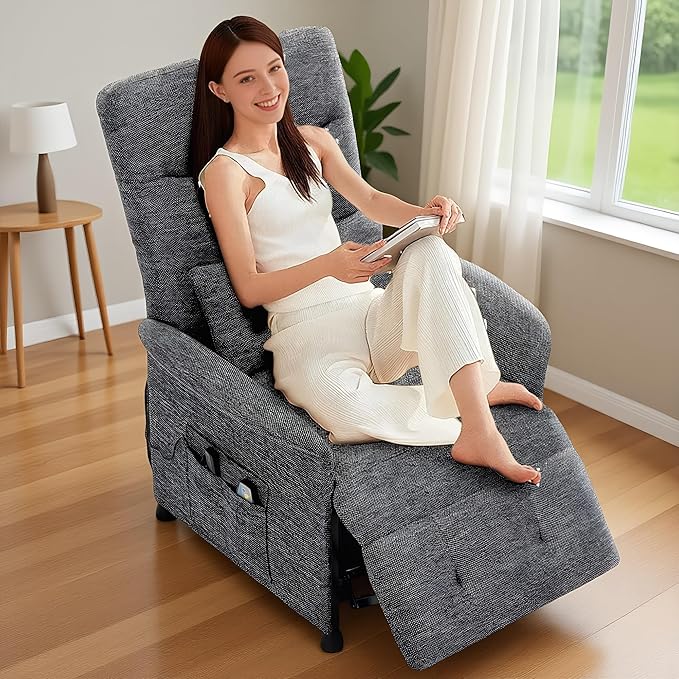 Recliner Chair for Adults Ergonomic Adjustable Lazy Recliner Sofa with Side Pocket Tall Back Wide Arms &amp Padded Seat Perfect for Living Room &amp Home Theater (Dark Gray)