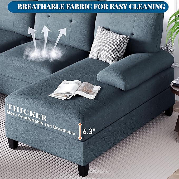 SUNLEI Sectional Couches for Living Room U Shaped Sectional Sofa Couch with 50.4 D Double Chaise and 4 Seat with Linen Fabric Modern Living Room Furniture Sets Dark Grey