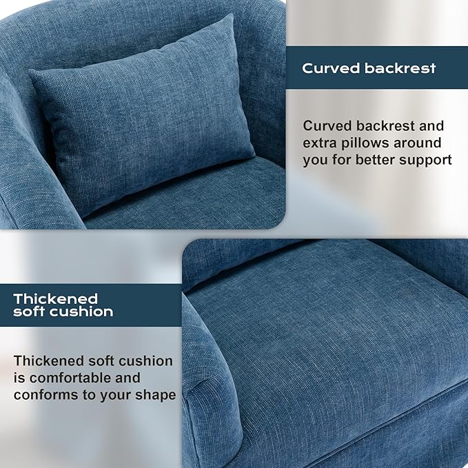 Swivel Accent Chair Set of 2 Comfy Modern Swivel Barrel Chair with Skirt 360°Upholstered Chenille Small Single Sofa Club Armchair for Living Room Bedroom Nursery Lounge Blue