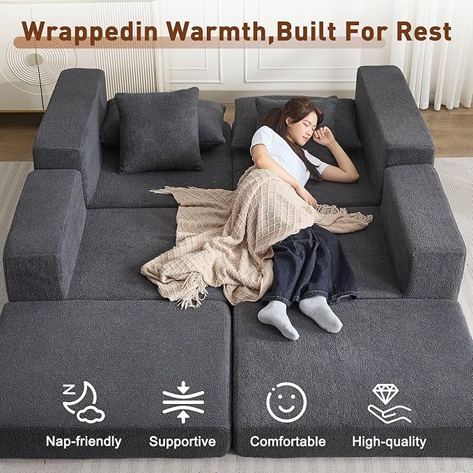 80'' Modular Sectional Couch with L-Shape Chaise Modern Boneless Loveseat Cloud Couch for Living Room Sofa Bed with Deep Seat No Assembly Sleeper Sofa for Living room Apartment and Bedroom