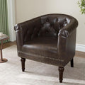 Accent Chair Upholstered Faux Leather Barrel Chair with Nailed Trim Comfy Club Armchair for Reading Living Room Bedroom Waiting Room (Chocolate Set of 1)