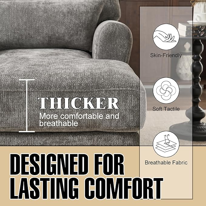 Chaise Lounge Chair Indoor Modern Leisure Sleeper Sofa Chair w/Double Deep Cushion Accent Upholstered Reading Side Armchair Recliner Arm Chairs for Living Room &amp Bedroom Easy Assembly