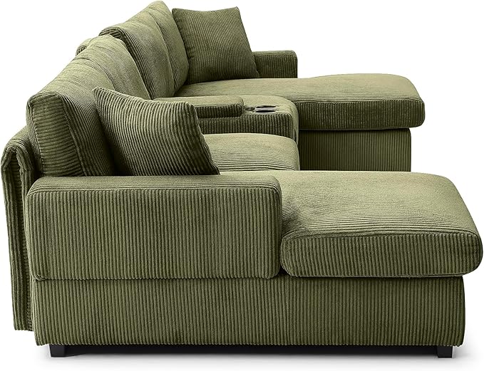 U-Shaped Sectional Cloud Sofa with Storage Console and Cupholders 126-Inch U-Shaped Symmetrical Corduroy Sectional Couch W/2 Chaise LoungesUSB-C Ports &amp 2 Pillows