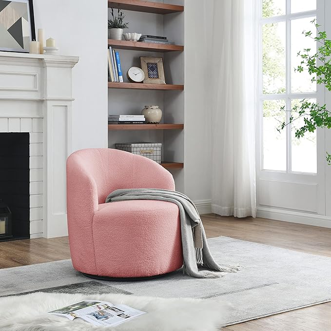 Swivel Barrel Chair Living Room Swivel Chair with Round Storage Chair 360 ° Swivel Club Chair Nursery Bedroom Office Hotel with upholstered Modern Armchair Teddy Fabric