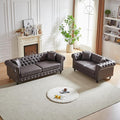 2 Piece Mid Century Modern Couch Set Retro Button Tufted Chesterfield Sofa muebles para la sala Comfy Deep Seat Upholstered Office Furniture Living Room Sofas Set (Leather Gray Couch and Loveseat)