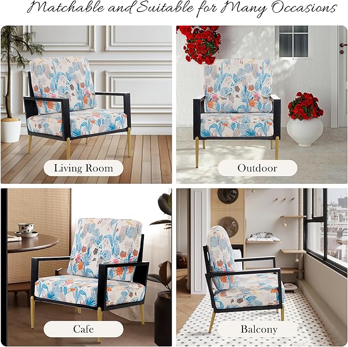 Harper &amp Bright Designs Floral Accent Chair Velvet Lounge Arm Chair with Solid Wood Frame Upholstered Living Room Chairs with Metal Legs for Reading Chair for Balcony Living Room and Bedroom B