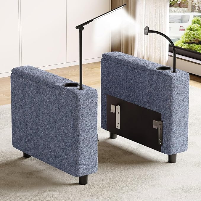 Armrest Module for Modular Sectional Sofa Couch Sofa Armrest with Cup Holder Couch Caddy with Storage Wireless Charging Stand &amp LED Light IncludedBlue