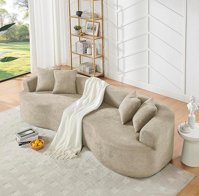 112'' Oversized Curved Modular Sectional Sofa Upholstered Chenille Boneless Couch Comfy Cloud Compression Sofa with Extra Deep &amp Wide Seat for Living Room Apartment Office Camel
