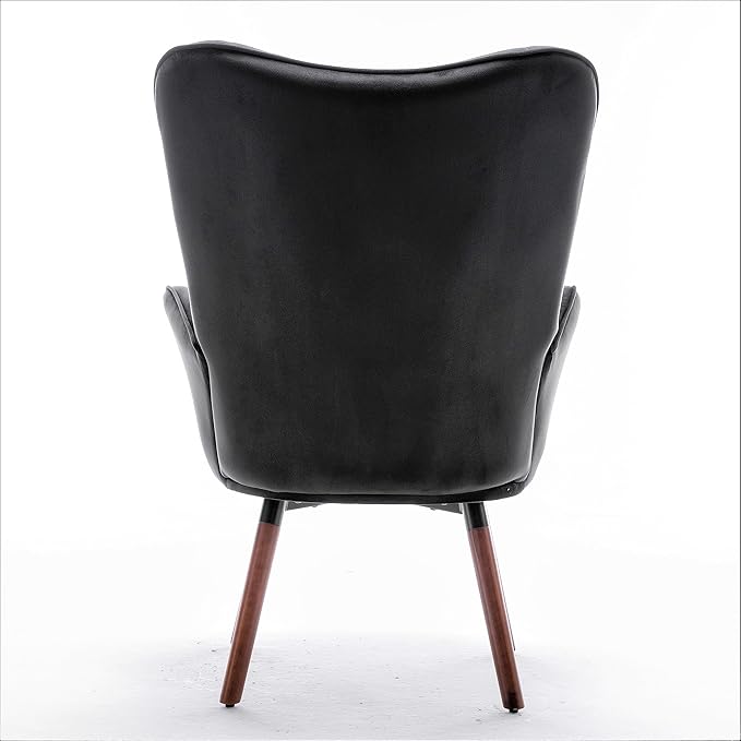 Chic Accent Arm Chairs for Living Room Bedroom or Home Office Button-Tufted Midcentury Armchair with Wingback Design and Splayed Legs Black