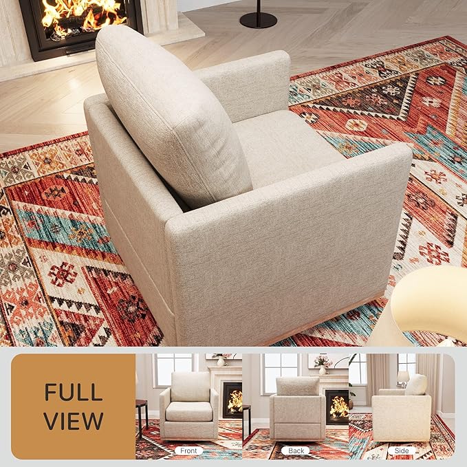 Chenille Swivel Chair 30.7 W Modern Accent Upholstered Chair Single Sofa Armchair for Office Living Room Bedroom Taupe.