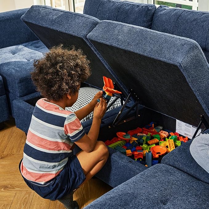 Belffin Modular Sectional Sofa L Shaped Sofa Couch with Storage Seats Convertible Sectional Couch Modular Sofa with Reversible Chaise Fabric Blue