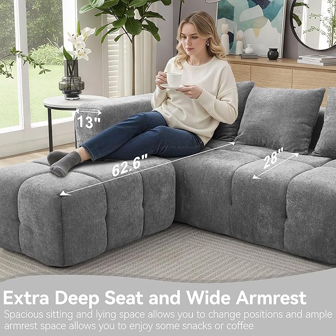 119 Oversized Cloud Boneless Couches for Living Room Modern Tufted Modular Sectional Sofa with Deep Seat &amp Movable Ottoman L Shaped Memory Foam Chenille Couch No Assembly Required Light Grey