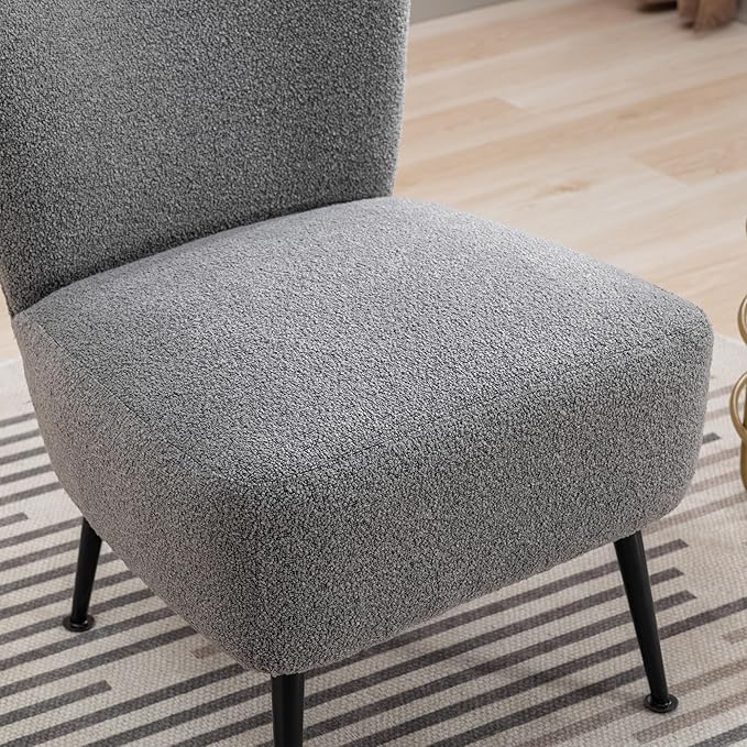 Living Room Chairs Armless Accent Chair with Rubber Wooden Legs Modern Upholstered Corner Side Chair for Living Room Bedroom Office Hotel Gray As Shown