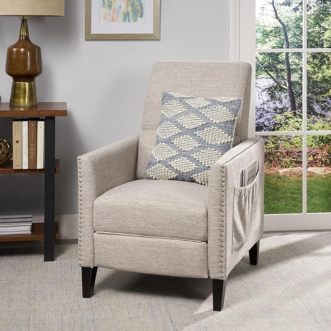 Mid-Century Fabric Rocker Recliner Chair with Tufted Design Adjustable Single Recliner Sofa with Thicker Seat Cushion with Pocket for Living Room Bedroom Apartment (Light Grey Style2)