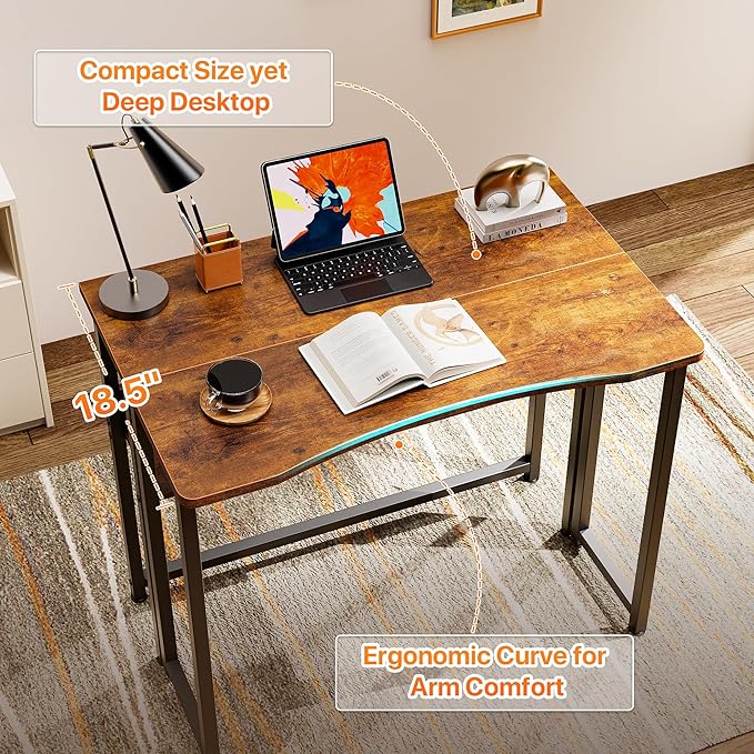 Huuger Folding Desk with Storage Shelf 31.5 Inch Foldable Computer Table for Small Spaces Space Saving Sofa Table for Couch Writing Work Office Computer Desk Easy to Fold Rustic Brown