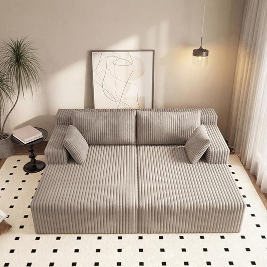 71-Inch Fluffy Corduroy Boneless Sleeper Daybed Loveseat Double Recliner Chaise Lounge Sofa Couches Floor Cloud Sofa Chaise W/4 Pillows for Home Apartment Living Room