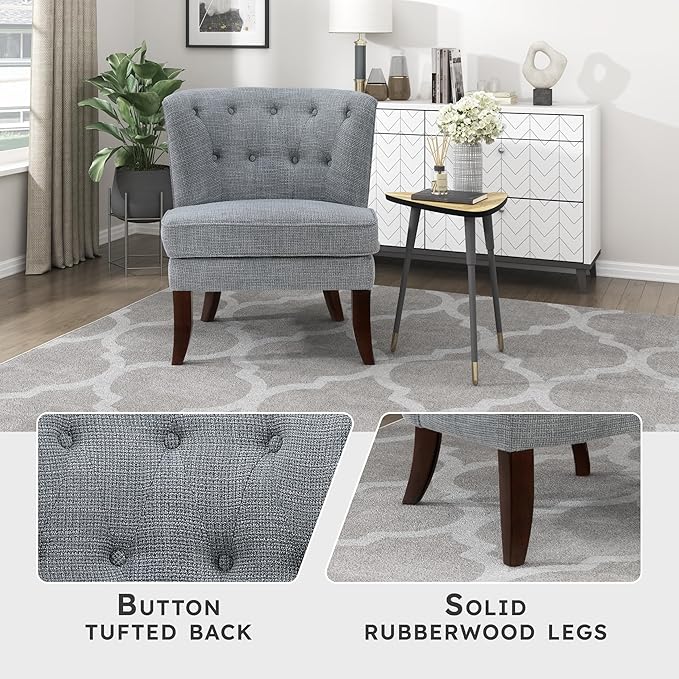 Lexicon Accent Chair Textured Fabric Upholstered Armless Chair with Solid Wood Legs Button Tufted Curved Back for Living Room/Bedroom/Office/Waiting Area Dark Gray