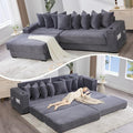 Oversized L-Shaped Modular Sectional Sofa Couch with 8 Pillows Convertible Corduroy Sleeper Sofa Bed with Cupholders &amp Storage Pockets Cloud Couch with Movable Ottoman for Living Room Dark Grey