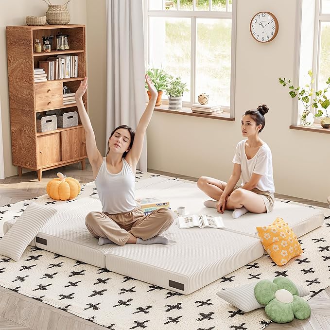 Homall Folding Sofa Bed Floor Couch Convertible Sleeper Chair with Pillow Comfy Futon Lounge Sofas Portable Fold Out Chair Bed for Living Room Small Space (Corduroy Cream)