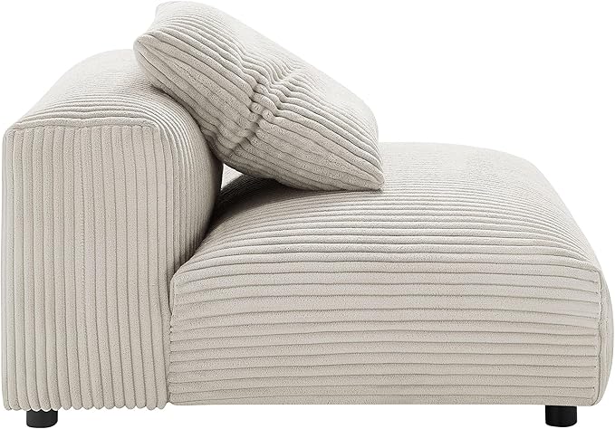 Modway Solace Modular Sofa Armless Chair in Almond - Oversized Corduroy Lounge Chair - Comfy Upholstered Single Sectional Sofa Chair - Modern Accent Lounge Chair for Living Room