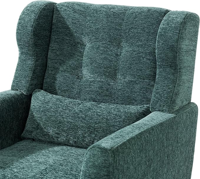Modern Accent ChairChenille Arm Chairs for Living RoomUpholstered Mordern ArmchairComfy Soft Padded Lounge Chair in Small Space Bedroom w/Pillow Solid Wood Leg (Blackish Green)