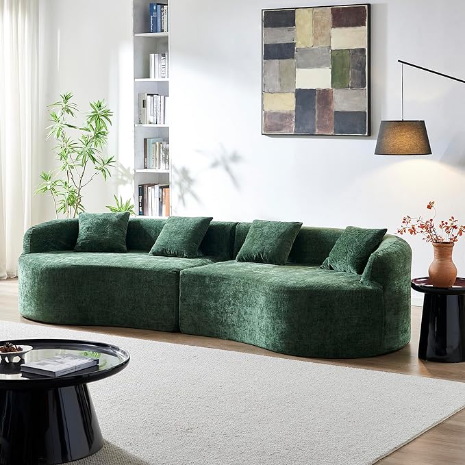 KEIKI 111 Modern Curved Chenille Couch Plush High-Density Foam Cloud Sofa No Assembly Boneless Sectional with Pillow Back &amp Rolled Arms Cozy Lounge Sofa for Relaxing Evenings