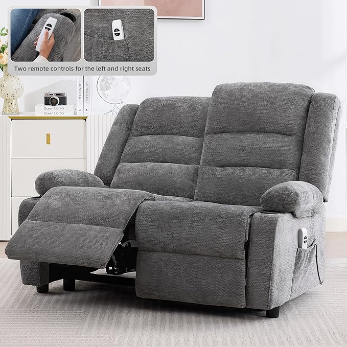 52Inch Power Loveseat ReclinerElectric Reclining Loveseat SofaAdjustable Love seat Recliner Sofa for Living RoomBedroom with Charging Ports(Grey one seat+loveseat)