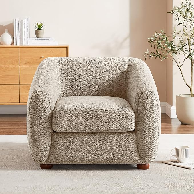 VANOMi 31 Living Room Chairs Comfy Accent Chair with Cushion Modern Reading Chair for Bedroom Corner Small Space Camel