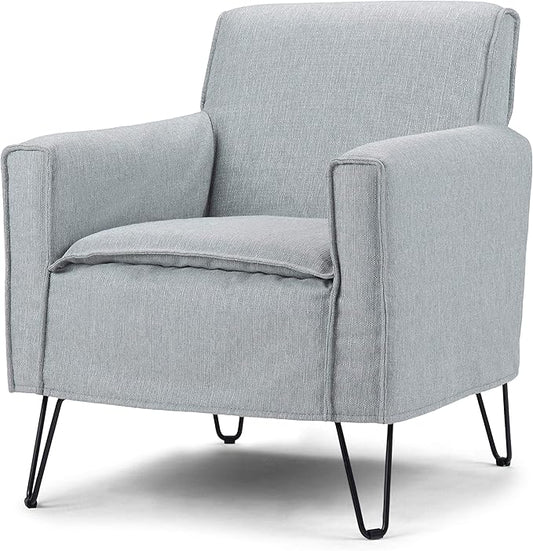 SIMPLIHOME Warren 28 inch Wide Mid Century Modern Accent Chair in Woven Fabric in Cool Grey with Removable Slip Cover Metal Hairpin Legs Simple Assembly Just Attach Legs