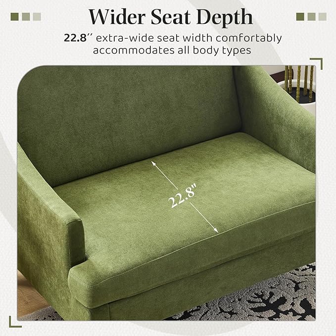 Bezseller Oversized Accent Chairs Set of 2 41'' Wide Seat Comfy Armchair with 2 Pillows Upholstered Big Reading Chair Modern Single Sofa Chair for Living Room Bedroom Apartment Office Green
