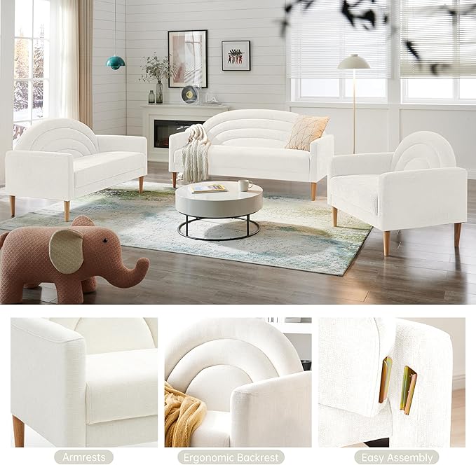 Accent Chair Reading Chair with Armrest Small Comfy Chair for Small Spaces Modern Linen Upholstered Armchair for Bedroom &amp Living Room Single Sofa Chair with Wood Legs Easy Assembly (Cream)