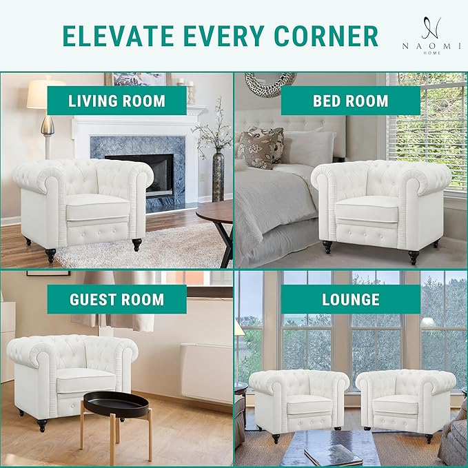 Naomi Home Emery Chesterfield White/PU/Accent Chair
