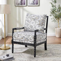 Roundhill Furniture Belvoir Upholstered Spool Accent Chair with Turned Wood Frame Floral with Black Finish