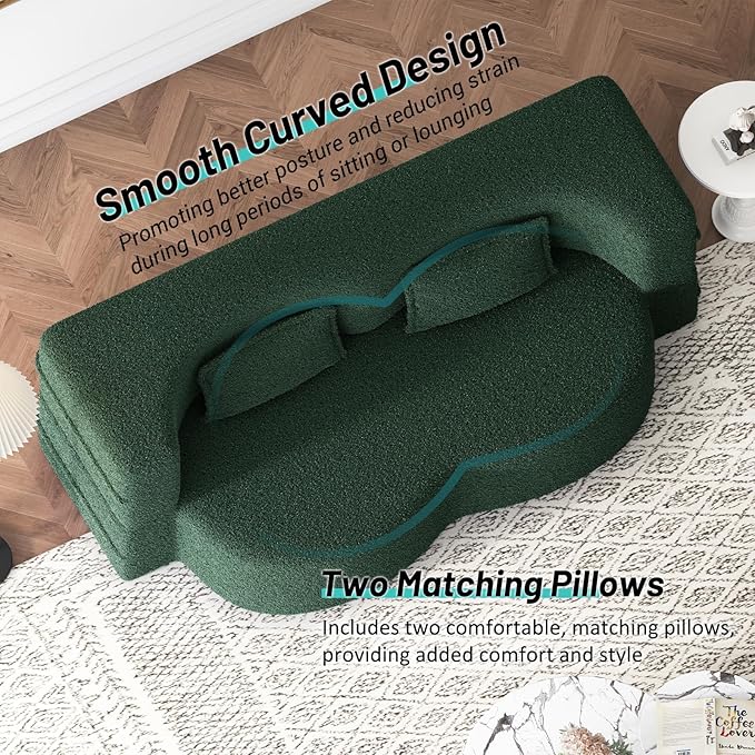 JOYBASE 78in Sofa Couch Convertible Oversized Cloud Loveseat Minimalist Sleeper Sofa Bed for Living Room Apartment Office No Assembly Required (Green)