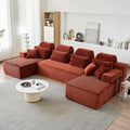 141″ Cloud Modular Sectional Sofa U Shaped Sectional Couches with Reversible Chaise Boneless Couch for Living Room 28 Deep Seat Corduroy Couch in a Box No Assembly Required Orange