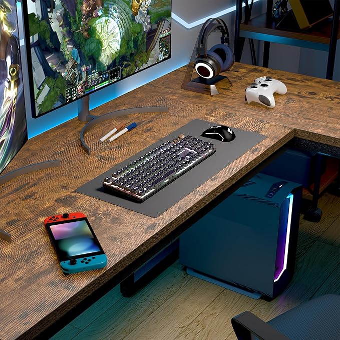 66 Inch L Shaped Computer Desk 1.2 Inch Extra-Thick Desktop Corner Office Desk with Robust Metal Tubes Gaming Writing Work Desk for Home Office Rustic Brown and Black