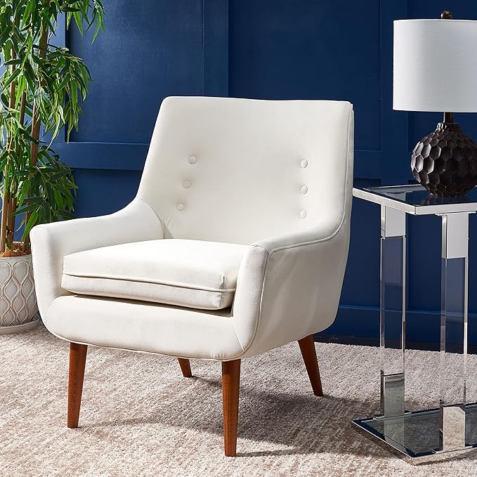 SAFAVIEH Home Collection Amina Mid-Century Modern Cream Velvet Accent Chair