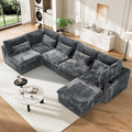 130 Oversized Cloud Couch Large Modular Sectional Sofa Modern U Shaped Sectional Couch 6 Deep Seat Sofa Set for Living Room Comfy Corduroy Cloud Sofa with Ottoman USB Port Cup Holder Dark Grey