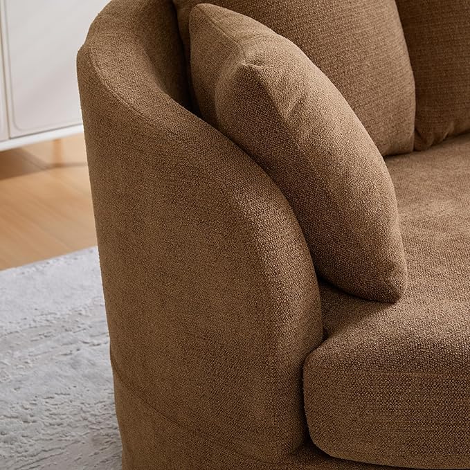 KEIKI 74” Curved Loveseat Sofa Curved Couches with 4 Removable Cushions Modern Luxury Plush Chenille Extra-Deep Seat Sofa for Small Spaces Living Rooms Bedroom Brown