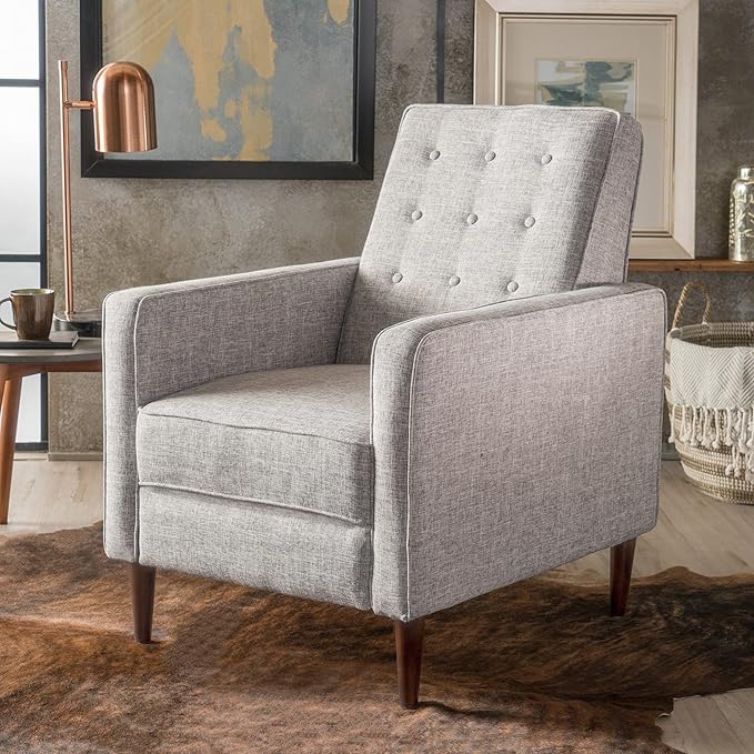 Christopher Knight Home Macedonia Mid Century Modern Tufted Back Fabric Recliner (Light Grey Tweed).