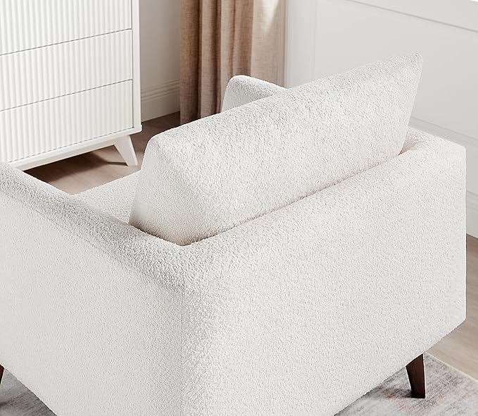 VANOMi Oversized Accent Chair Set of 2 37 Wide Boucle Armchair with Solid Wood Legs Modern Accent Chair for Living Room Bedroom Office Cozy Reading Chair Easy Assembly White