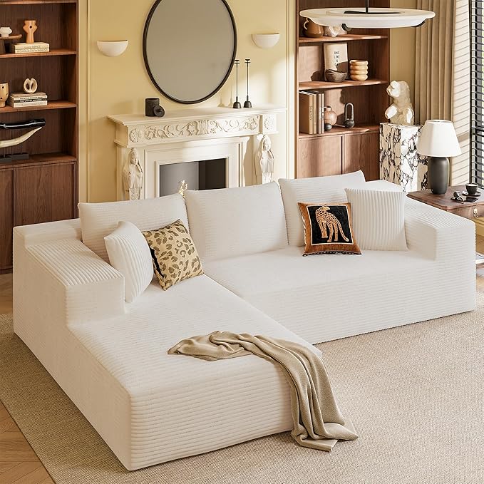 YESHOMY Boneless Couches for Living Room 108 Sectional Modular Sectional Sofa with Deep Seat Cloud Comfy Couch with L-Shape Chaise Easy Assembly (Corduroy Cream)