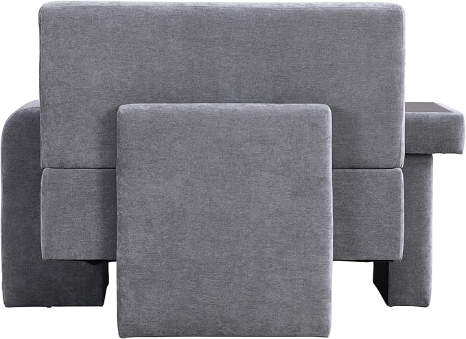 Modern 48'' Wide Oversized Armchair Mid-Century Accent Chair with Pillow Upholstered Sturdy Wood Frame &amp Soft Cushion for Living Room Asymmetrical Armrest Design (Gray+Polyester)